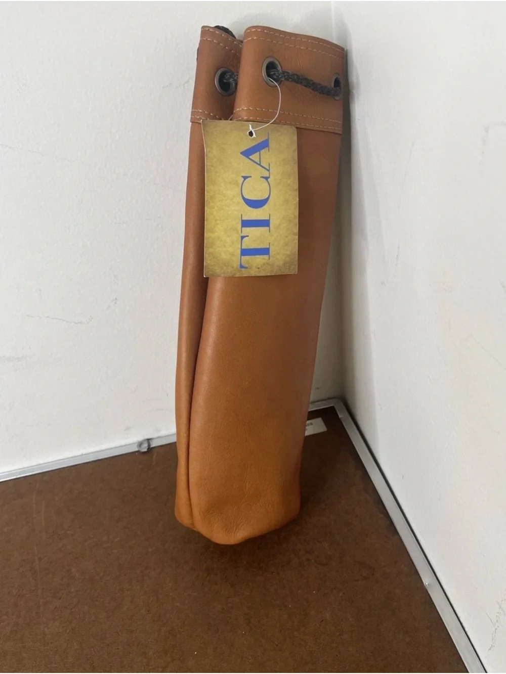 Tica Sport Tan Leather Wine Case Golf Bottle Bag Carrier Palmetto Partners Logo